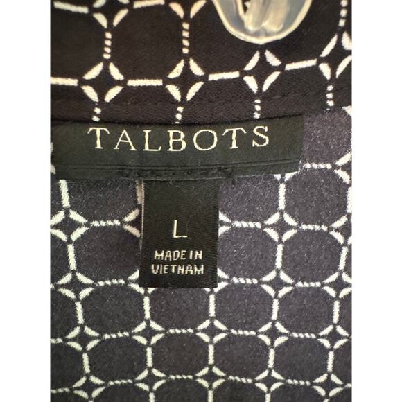 Talbots Women's Sleeveless Blouse Top Black White Geometric V Neck Size Large - Picture 3 of 6